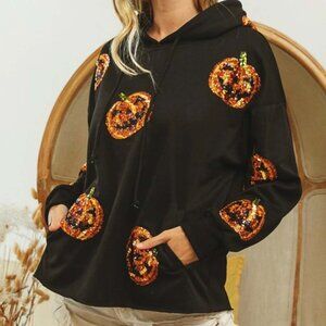 BiBi Halloween Pumpkin Sequin Hoodie